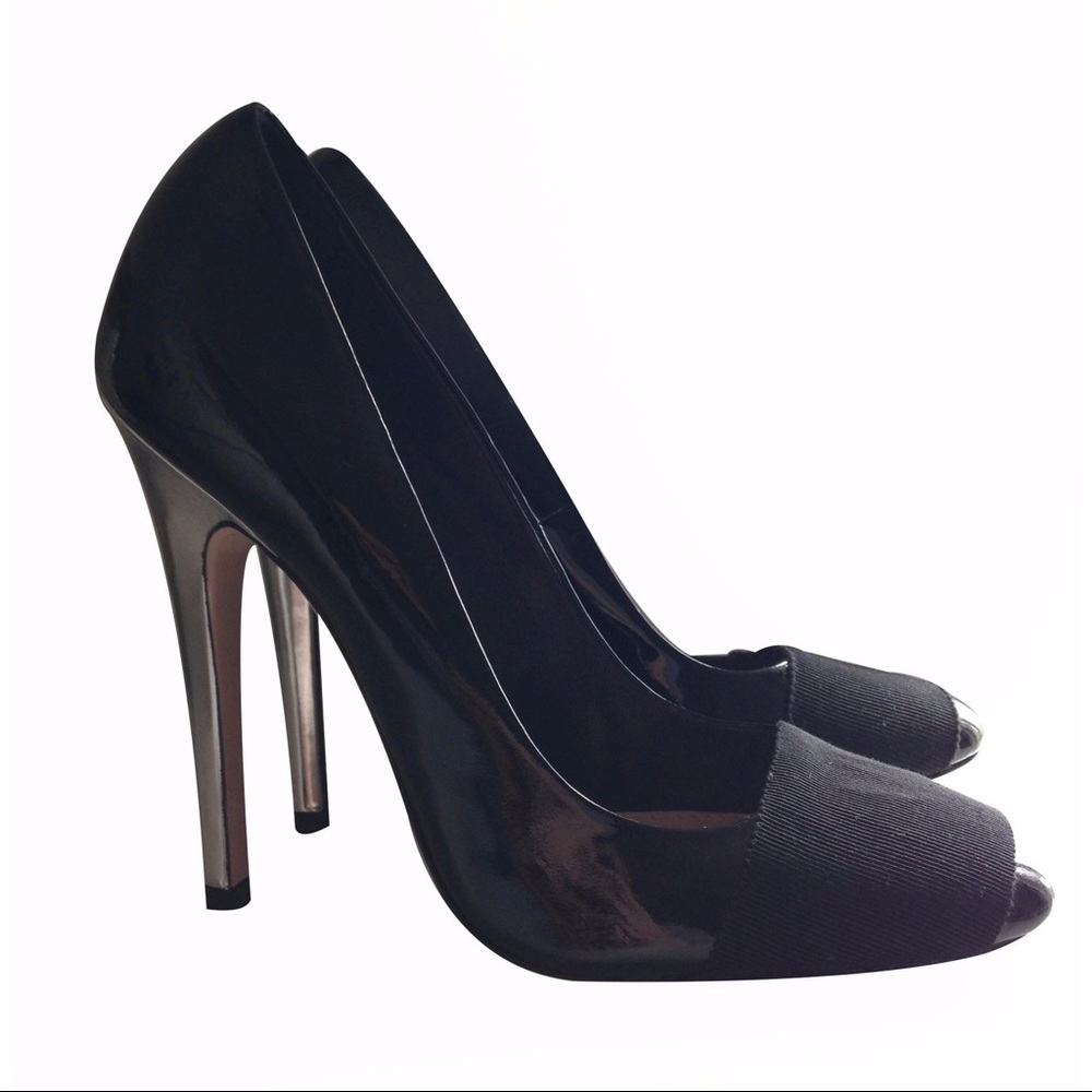 Giambattista Valli patent pumps with metallic heel